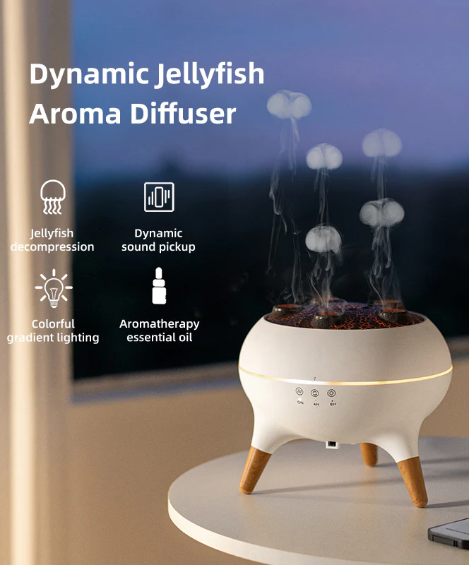 flame jellyfish aromatherapy machine with colorful ambient light for home desktop