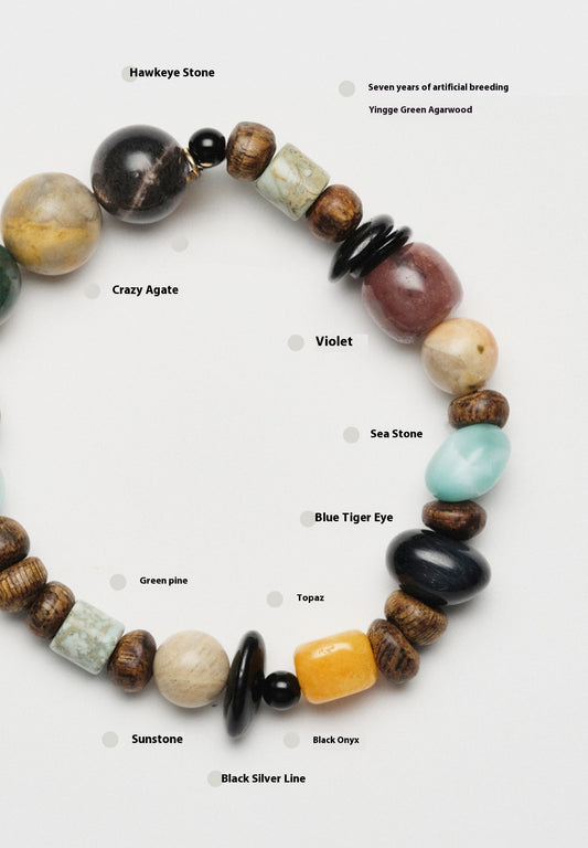 Vancira Agarwood Bracelet Yingge Green Qi Agarwood, Blue Tiger Eye