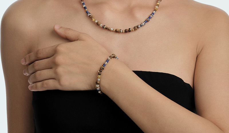 Fancira Agarwood Bracelet, Galaxy/Yingge Green Qi Agarwood, Tiger's Eye Stone, Burnt Blue Agate, Versatile