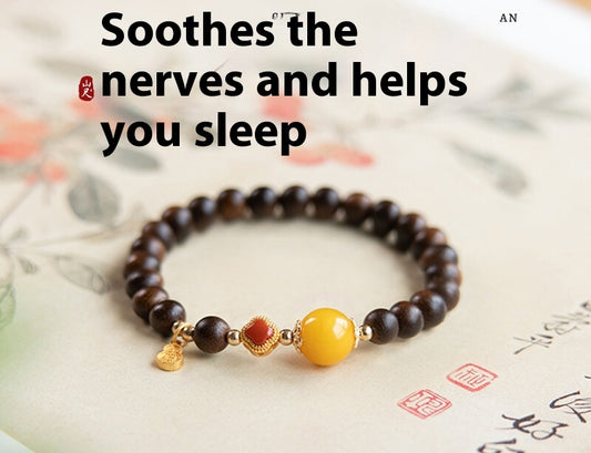 Agarwood Calming Sleep Bracelet, Submerged Grade Natural Chinan Beeswax Beaded Emotional Stability Bracelet