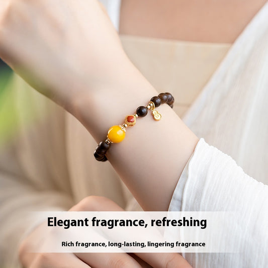 Agarwood Calming Sleep Bracelet, Submerged Grade Natural Chinan Beeswax Beaded Emotional Stability Bracelet