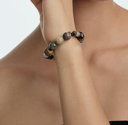 Vancira Agarwood Bracelet Yingge Green Qi Agarwood, Blue Tiger Eye