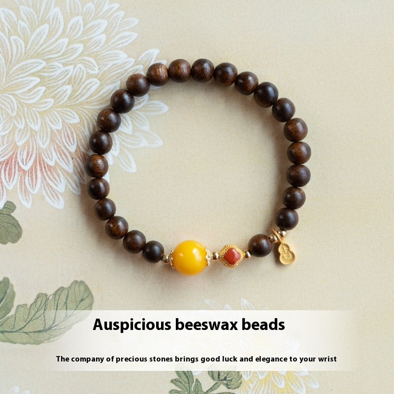 Agarwood Calming Sleep Bracelet, Submerged Grade Natural Chinan Beeswax Beaded Emotional Stability Bracelet