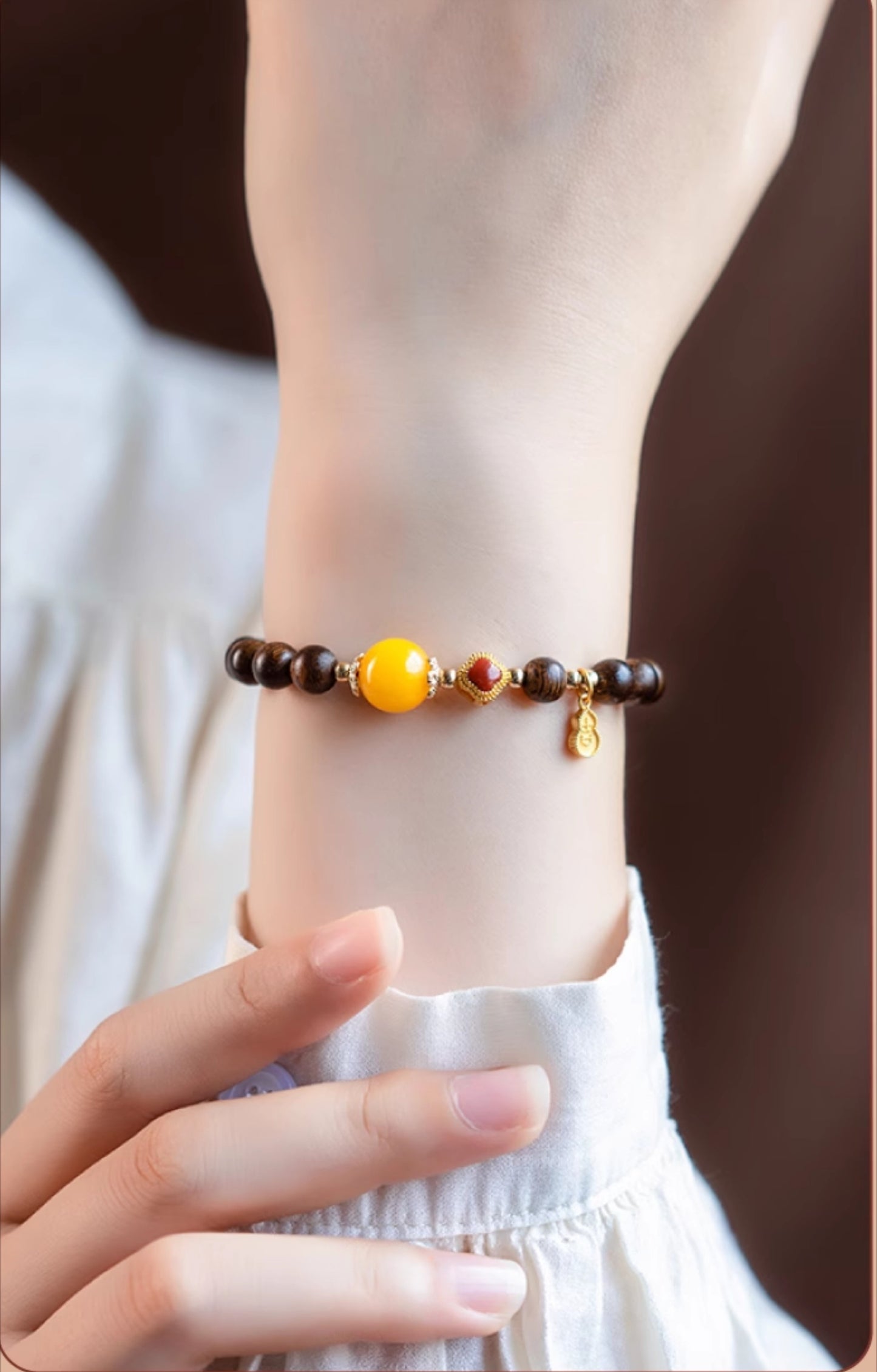 Agarwood Calming Sleep Bracelet, Submerged Grade Natural Chinan Beeswax Beaded Emotional Stability Bracelet