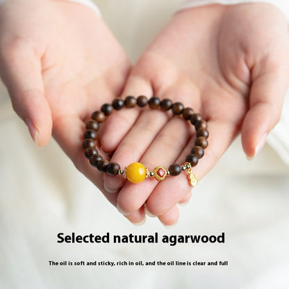 Agarwood Calming Sleep Bracelet, Submerged Grade Natural Chinan Beeswax Beaded Emotional Stability Bracelet