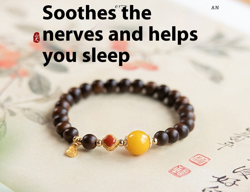 Agarwood Calming Sleep Bracelet, Submerged Grade Natural Chinan Beeswax Beaded Emotional Stability Bracelet