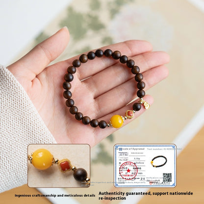 Agarwood Calming Sleep Bracelet, Submerged Grade Natural Chinan Beeswax Beaded Emotional Stability Bracelet